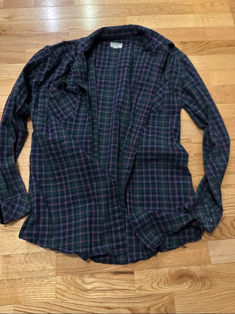 Plaid Button-Down Shirt - Dark Green & Navy